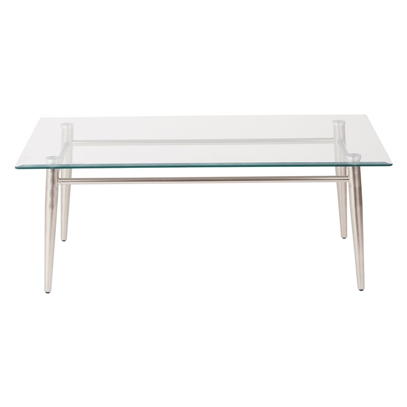 Brooklyn Glass Top Coffee Glass Table in Brushed Nickel Finish