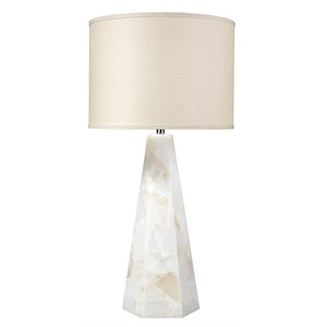 jamie young co borealis hexagon modern alabaster stone/linen table lamp in white