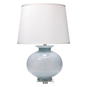 jamie young co heirloom modern glass/silk table lamp in cornflower blue/white