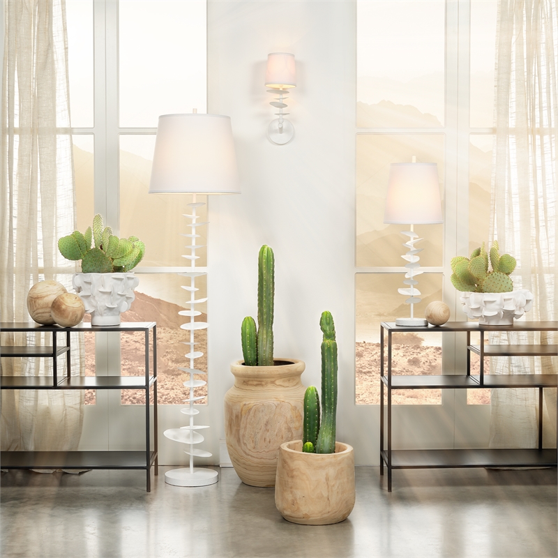 Jamie Young Co Petals 1-Light Coastal Steel Metal & Linen Floor Lamp in White