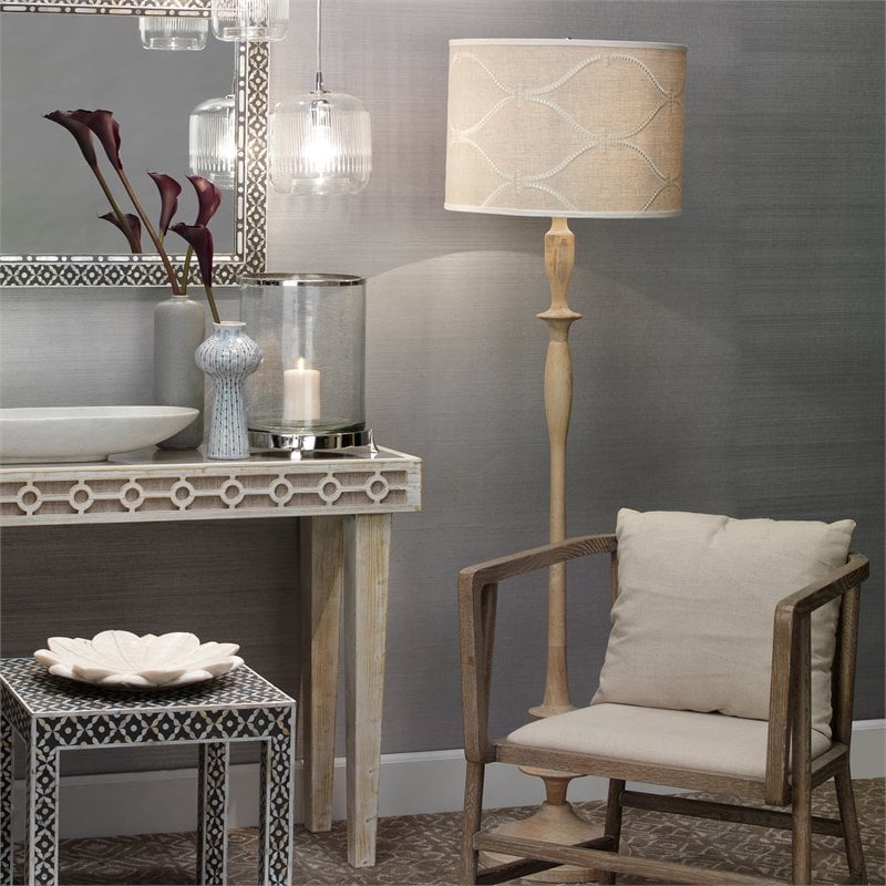 Jamie Young Co Petite Paro Traditional Wood/Linen Floor Lamp in Brown/Natural