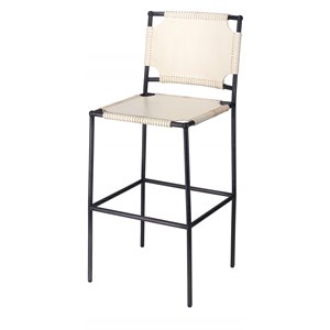 Jamie Young Co Asher 42&quot Transitional Leather & Steel Bar Stool in White