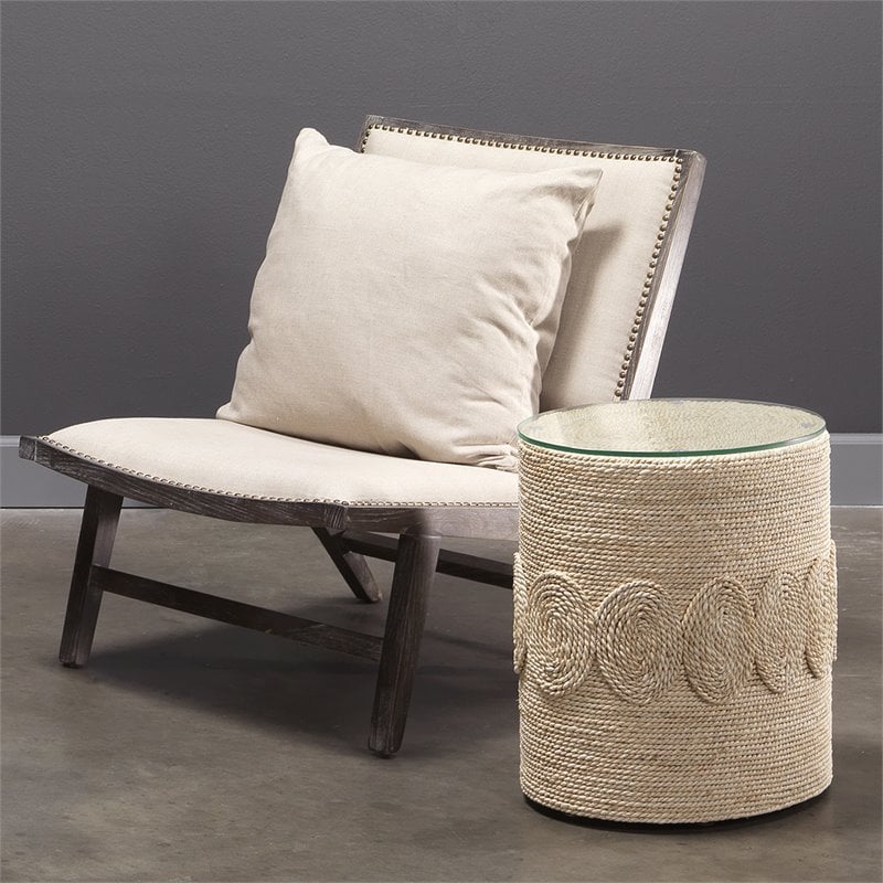 Jamie Young Co Barbados Oval Coastal Rattan & Glass Side Table in Natural