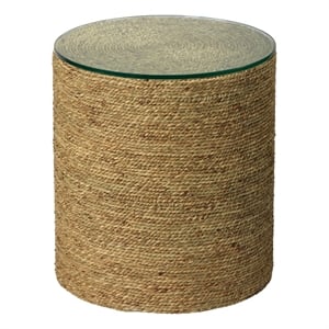 Jamie Young Co Harbor Round Coastal Rattan & Glass Side Table in Natural