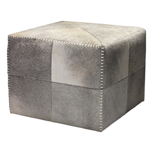 Jamie Young Co 18&quot Upholstered Traditional Leather Ottoman in Gray