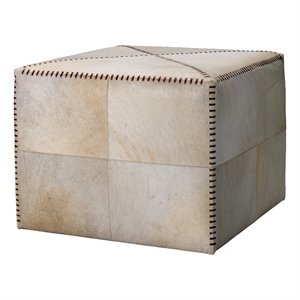 Jamie Young Co 18&quot Upholstered Traditional Leather Ottoman in White