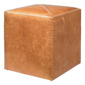 Jamie Young Co 16&quot Upholstered Contemporary Leather Ottoman in Buff Brown