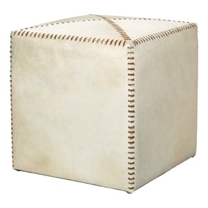Jamie Young Co 16&quot Upholstered Traditional Leather Ottoman in White