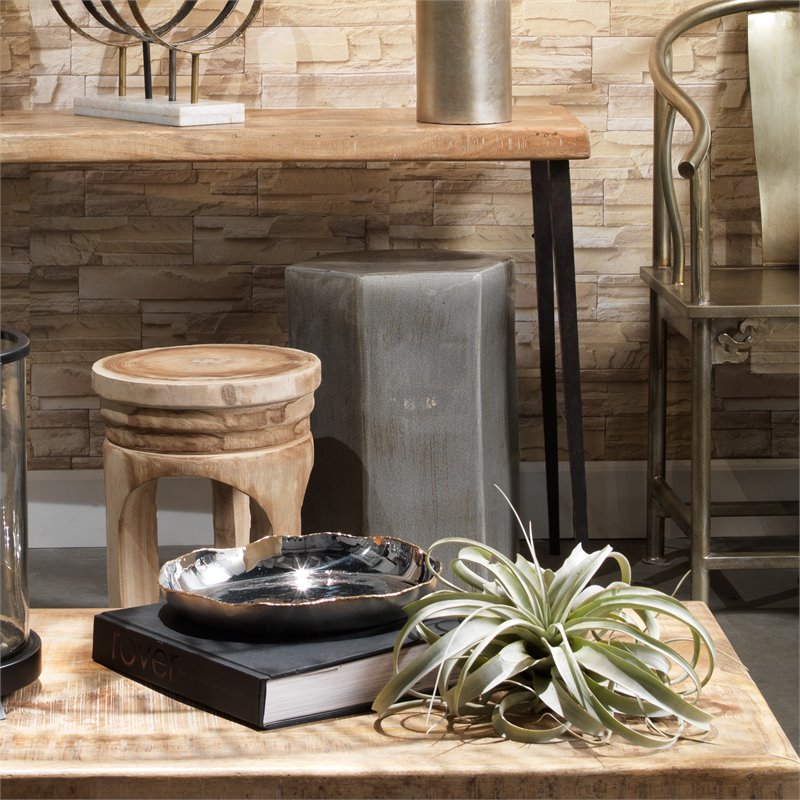 Jamie Young Co Porto Large Transitional Ceramic Side Table in Gray