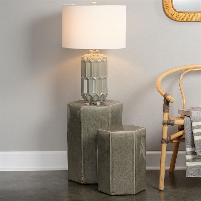 Jamie Young Co Porto Large Transitional Ceramic Side Table in Gray