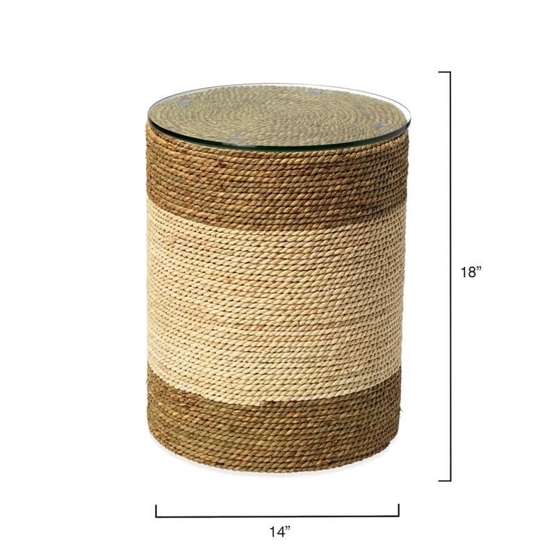 Jamie Young Co Saint Bart's Rattan & Glass Side Table in Natural/Off White