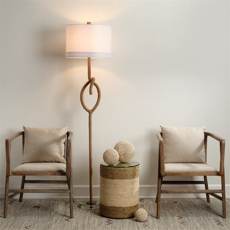 Jamie Young Co Saint Bart's Rattan & Glass Side Table in Natural/Off White