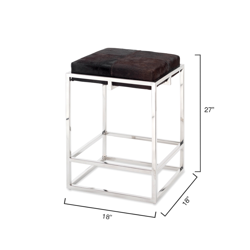 Jamie Young Co Shelby Stainless Steel/Hide Counter Stool in Nickel/Espresso