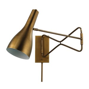 Jamie Young Co Lenz Swing Arm Steel Metal Wall Sconce in Antique Brass