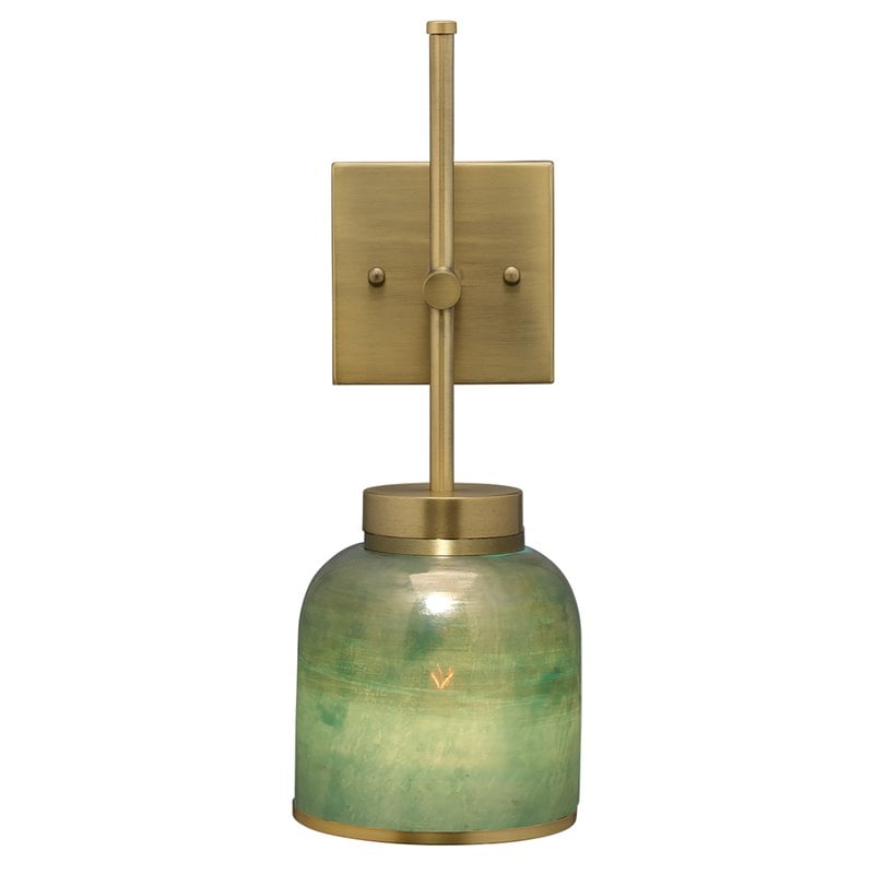 Jamie Young Co Vapor Single Glass/Iron Metal Wall Sconce in Aqua/Antique Brass