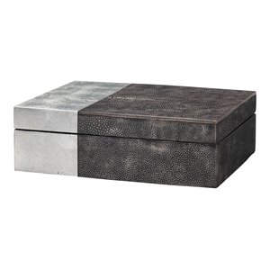 jamie young co raymond contemporary shagreen and stone box in black/silver