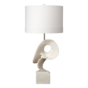 jamie young co obscure modern polyresin table lamp with off white linen shade