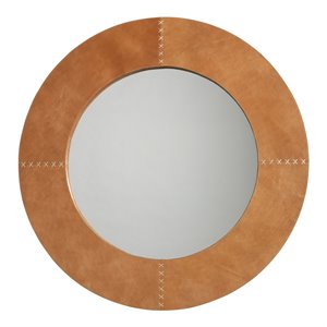 Jamie Young Co Round Traditional Leather Cross Stitch Mirror in Orange