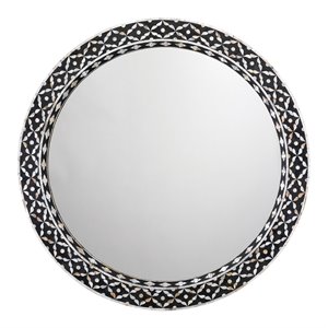 Jamie Young Co Evelyn Round Glass & Mop Mirror in Black/Mother of Pearl