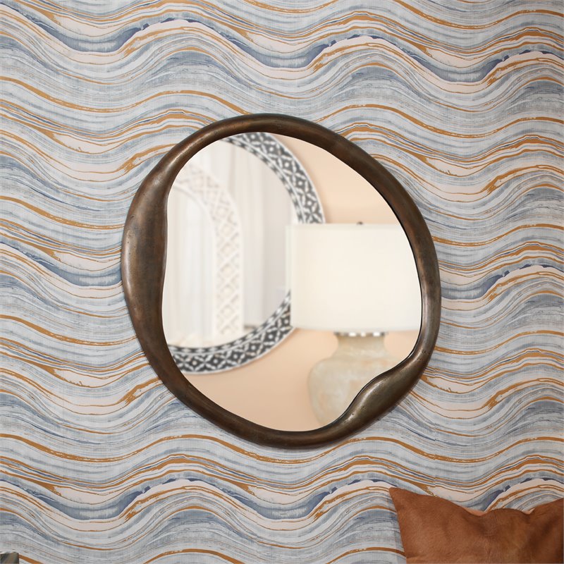 Jamie Young Co Organic Round Contemporary Metal Mirror in Antique Brass