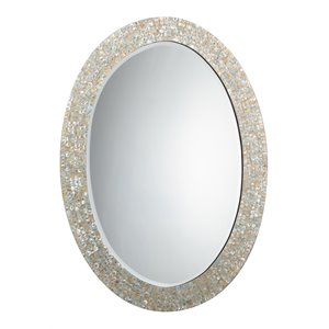 Jamie Young Co Large Oval Coastal Mop & Glass Mirror in White/Mother of Pearl