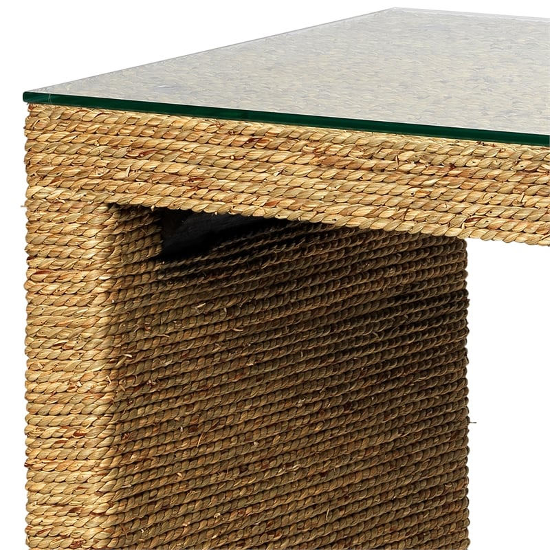 Jamie Young Co Captain Handwoven Coastal Rattan & Glass Console Table in Natural