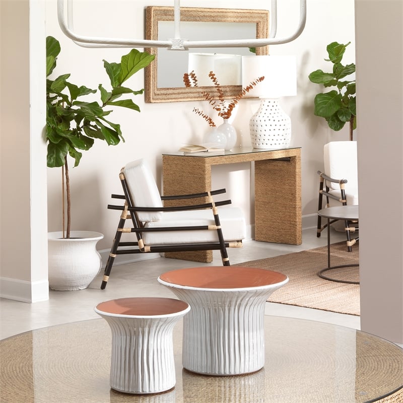 Jamie Young Co Captain Handwoven Coastal Rattan & Glass Console Table in Natural