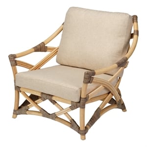 Jamie Young Co Dune Transitional Rattan & Fabric Lounge Chair in Natural/Gray