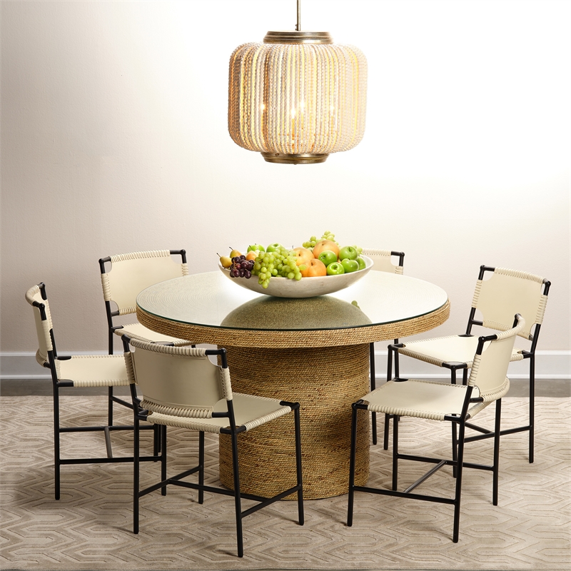 Jamie Young Co Harbor Round Coastal Rattan & Glass Bistro Table in Natural