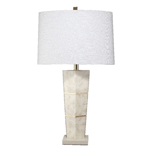 jamie young co spectacle 1-light wood & linen table lamp in gray/white