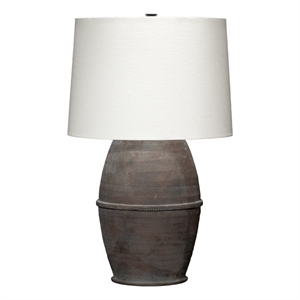 jamie young co antiquity 1-light linen & ceramic table lamp in white/dark gray
