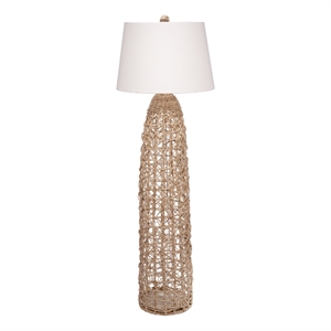 Jamie Young Co Kauai 2-Light Coastal Rattan & Linen Floor Lamp in Natural/White
