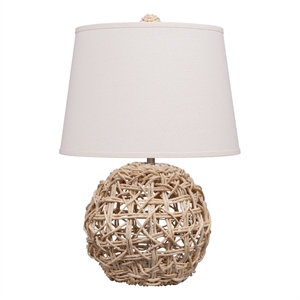 jamie young co maui 1-light coastal rattan & linen table lamp in natural/white