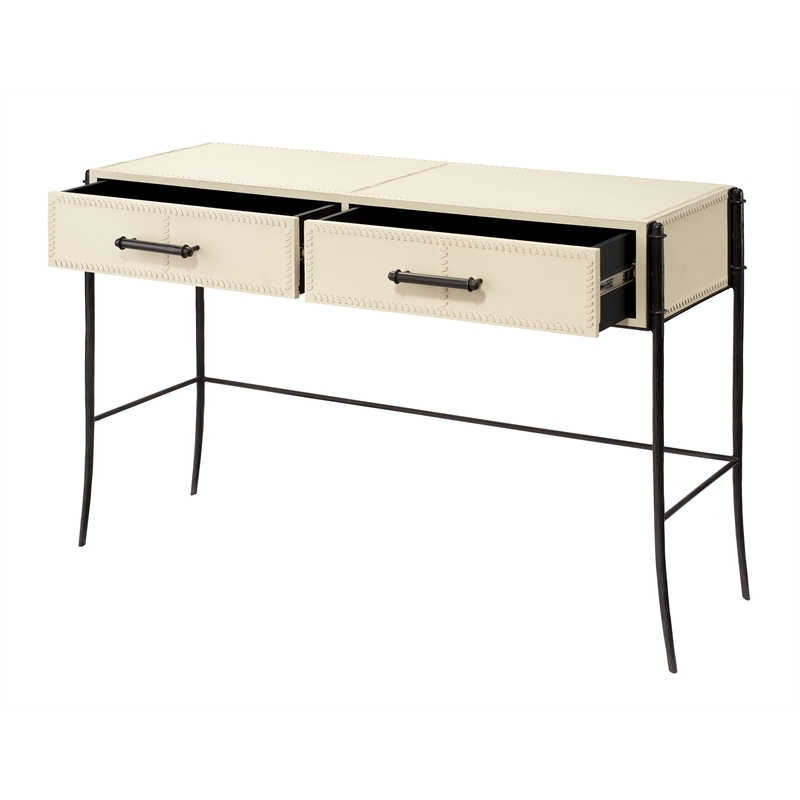 Jamie Young Co Nevado 2-Drawer Leather & Iron Console Table in Off White/Black