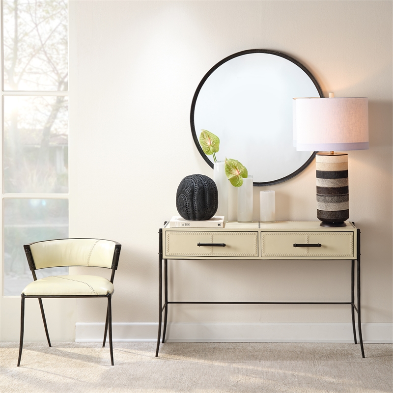Jamie Young Co Nevado 2-Drawer Leather & Iron Console Table in Off White/Black