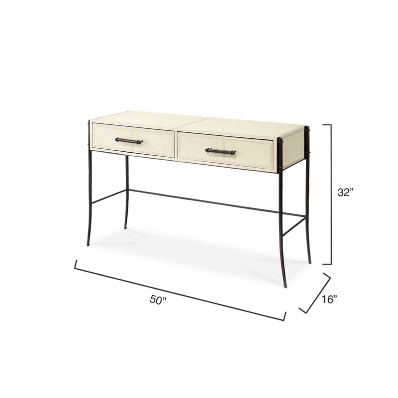 Jamie Young Co Nevado 2-Drawer Leather & Iron Console Table in Off White/Black