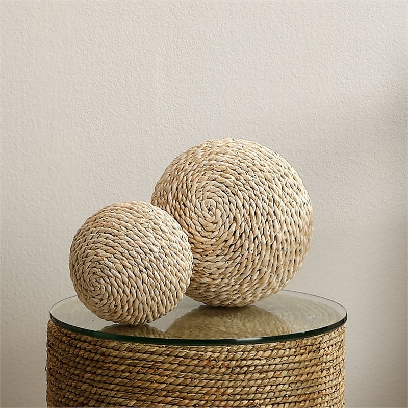 Jamie Young Co Malibu Corn Straw Rattan Decorative Balls in Natural (Set of 3)