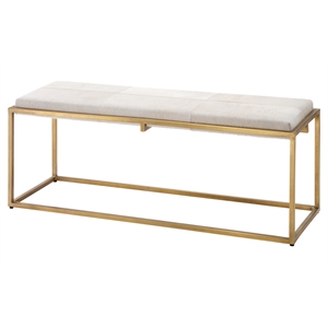 Jamie Young Co Shelby Hide Bench In White Hide and Antique Brass Metal