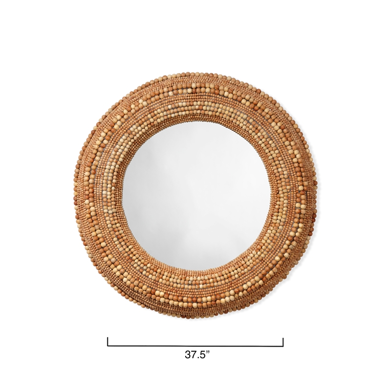 Jamie Young Co Strand Wood Beaded Round Mirror in Natural