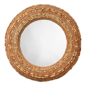 Jamie Young Co Strand Wood Beaded Round Mirror in Natural