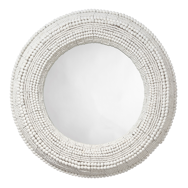Jamie Young Co Strand Wood Beaded Round Mirror in White