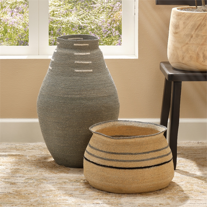 Jamie Young Co Rainforest Seagrass Basket Blue Jute