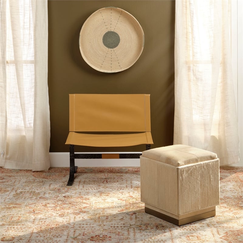 Easton Hide Ottoman Tan