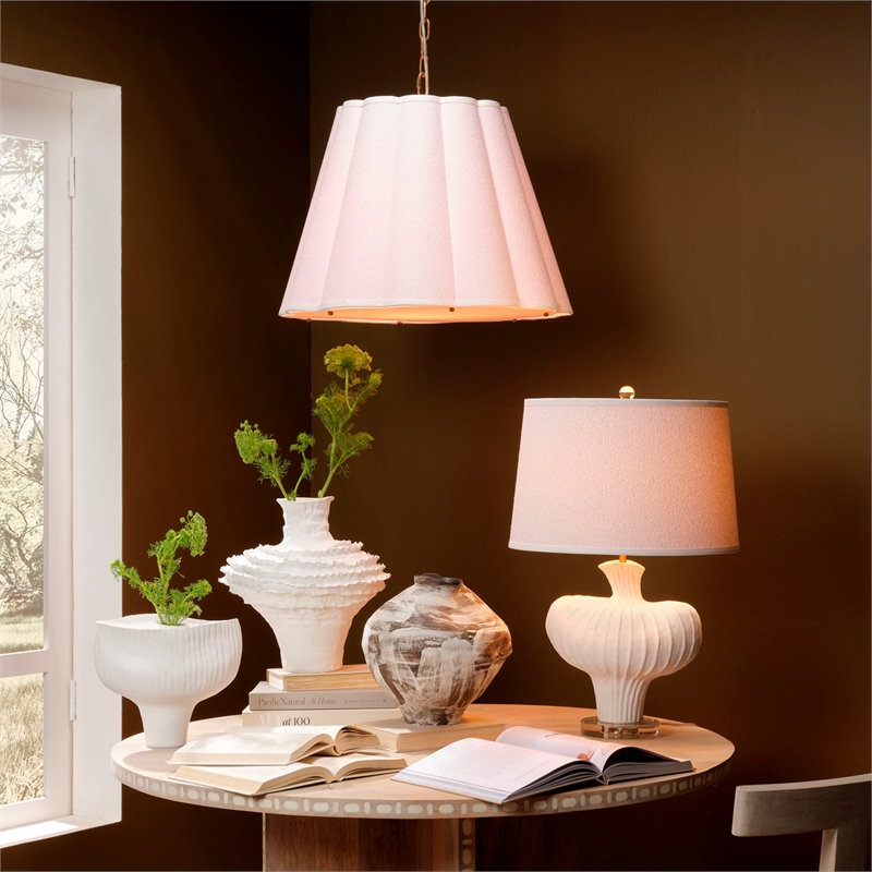 Jamie Young Co Scalloped 1-Light Pendant Boucle Linen Fabric White