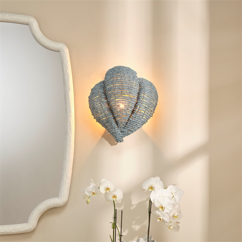 Jamie Young Co Anguilla1-Light Wood Beaded Wall Sconce in Blue