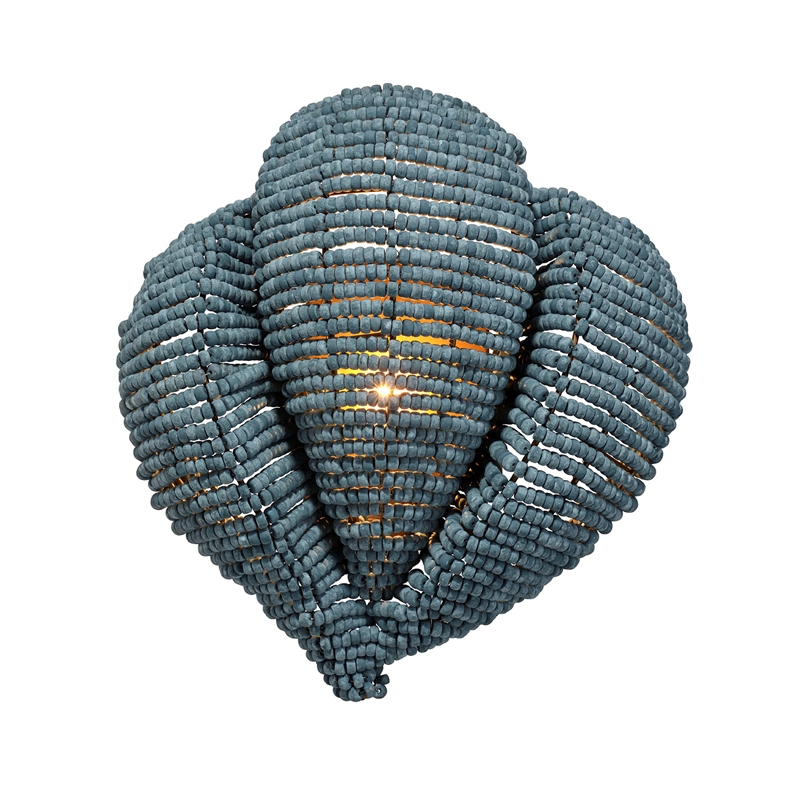 Jamie Young Co Anguilla1-Light Wood Beaded Wall Sconce in Blue