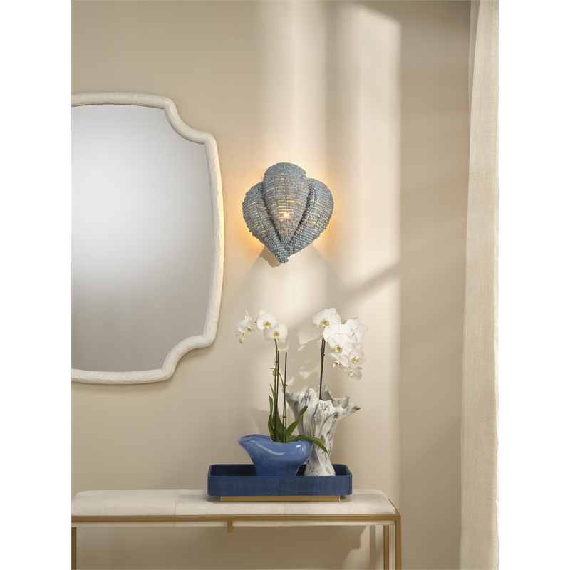 Jamie Young Co Anguilla1-Light Wood Beaded Wall Sconce in Blue