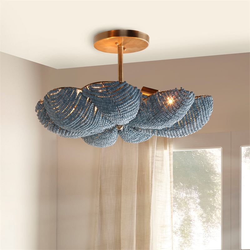 Jamie Young Co Anguilla Semi-Flush Mount in Blue Wood Beads in Blue