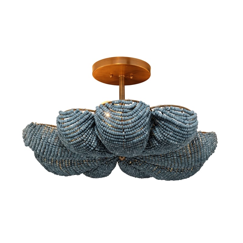 Jamie Young Co Anguilla Semi-Flush Mount in Blue Wood Beads in Blue