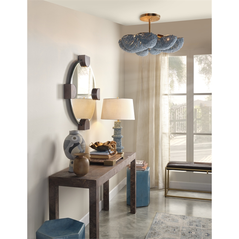 Jamie Young Co Anguilla Semi-Flush Mount in Blue Wood Beads in Blue